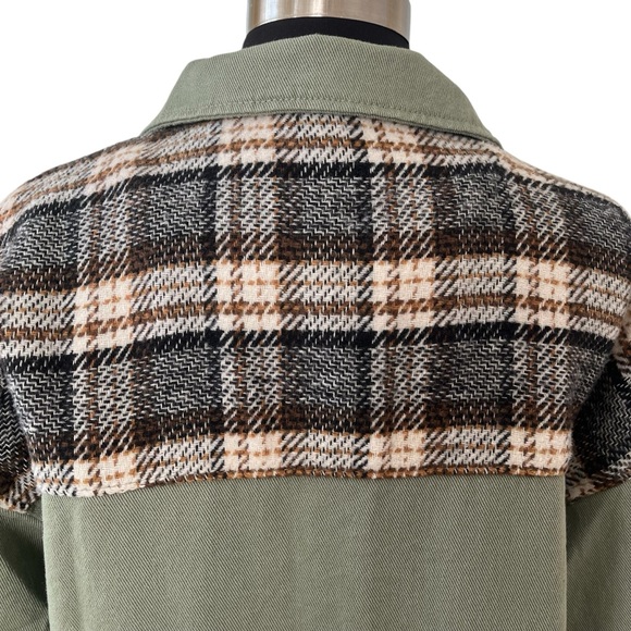 Green and plaid button down 100% cotton lightweight chore coat M - Picture 10 of 14